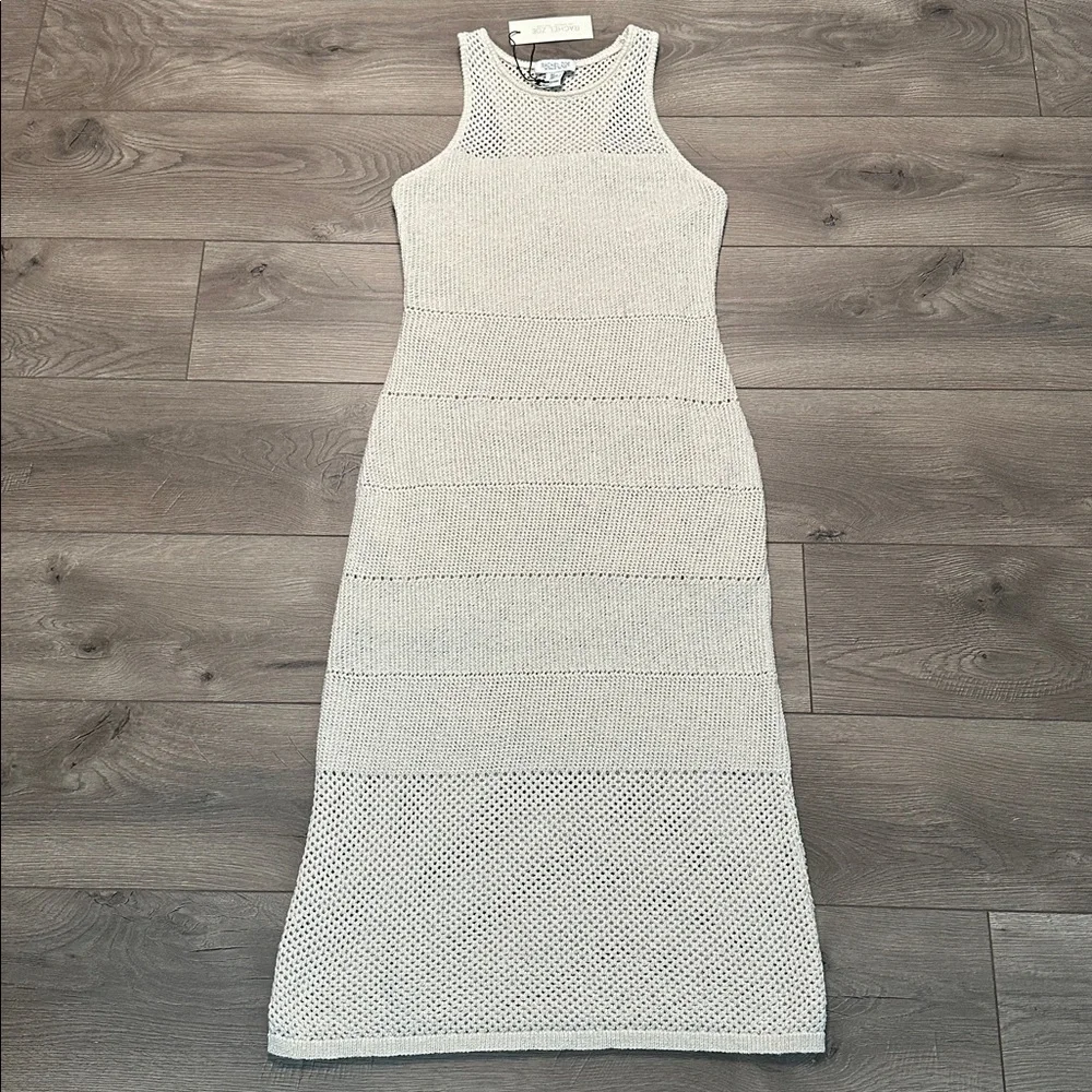 Rachel Zoe Crochet Bodycon Maxi Dress Metallic Tan Size Large - Picture 4 of 16